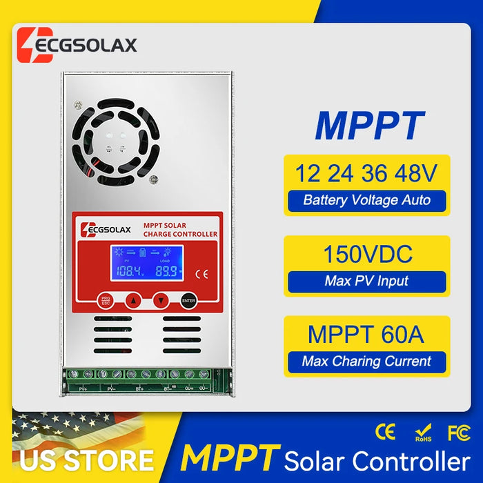 ECGSOLAX 60A MPPT Solar Charge Controller Battery Charging Controller 12V 24V 36V 48V Auto Max PV 150VDC 60A Solar Contr