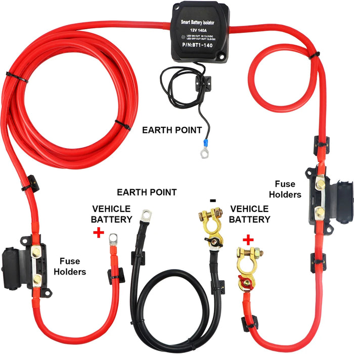 SucceBuy Split Charge Relay Kit Voltage Sense Relay Professional 12V 140AMP 2/4/5/6 mtr Battery Cable for ATVs UTVs RVs 