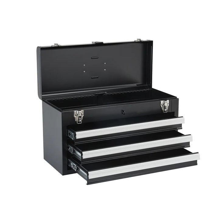 SucceBuy 20in 3-Drawer Metal Tool Box Black/Red Tool Chest with EVA Liners Multifunction Tool Organizer for Garage & Wor