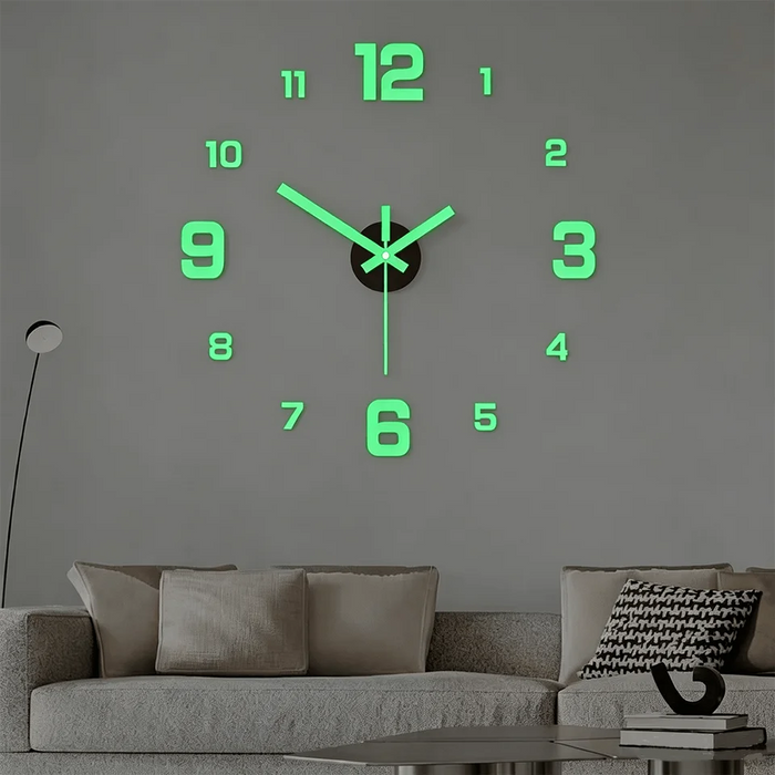 Glow-In-The-Dark DIY Wall Clock Creative Design Mirror Surface Wall Decor Sticker Clock, Minimalist Decorative Clock, Si
