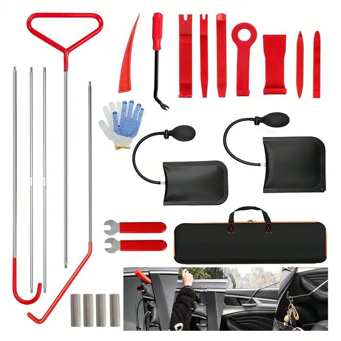 23PCS Professional Car Tool Kit With 66 Inch Pull Hook & J-Hook For Emergency Unlocking Of Car Windows And Doors, Essent