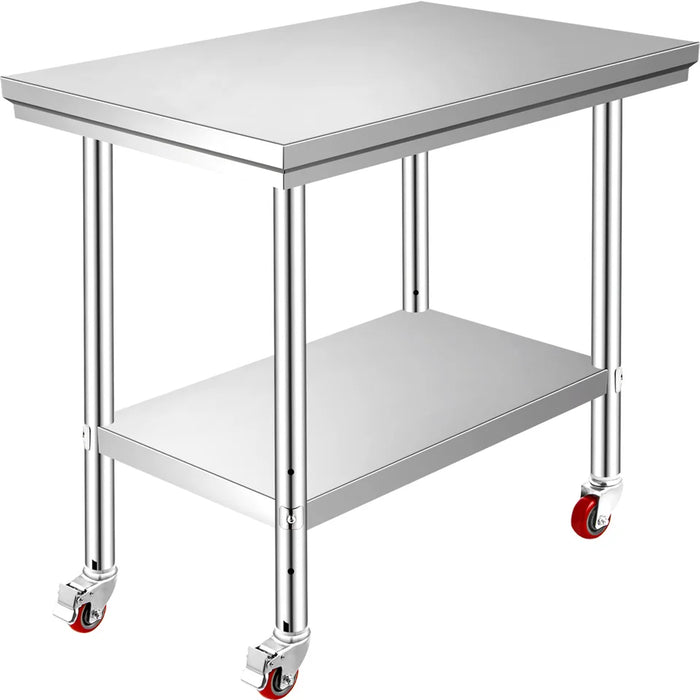 SucceBuy Stainless Steel Kitchen Worktable Shelves Commercial Work Bench Table with Caster Wheels for Home Restaurant St