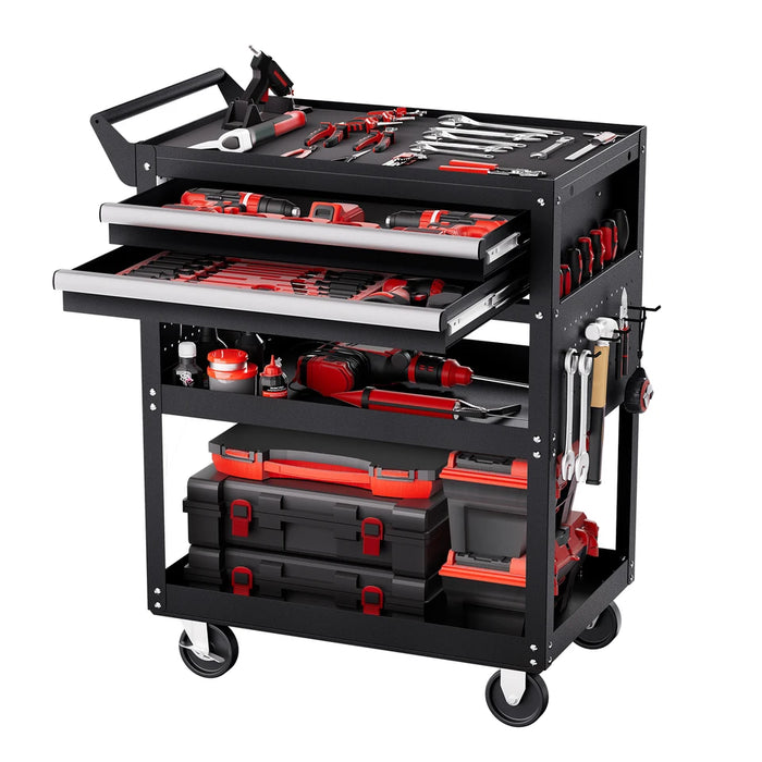 SucceBuy 5-Tier Tool Chest 2-Drawer Rolling Tool Work Cart with Locking & Pegboard Tools Storage Organizer for Garage Wa