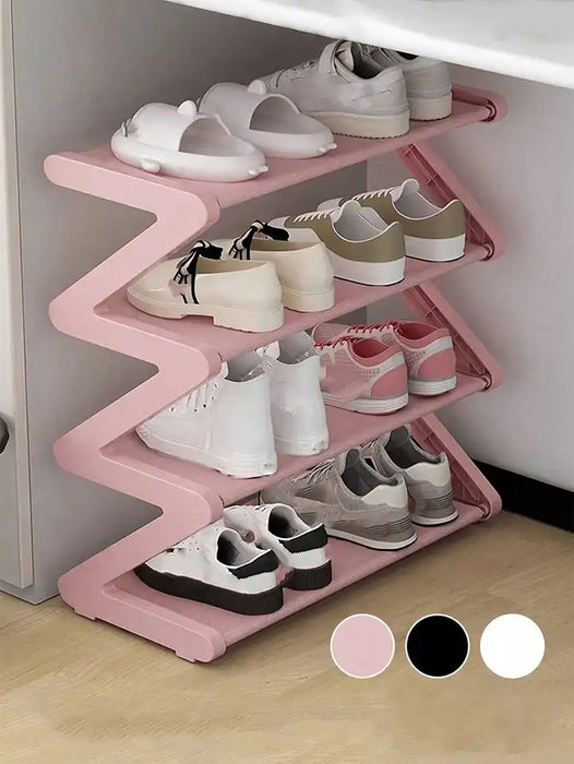 Z-Shaped Shoe Rack Plastic Floor Standing Storage Shelf Multi-Function High Capacity Storage Rack Easy To Assemble Floor