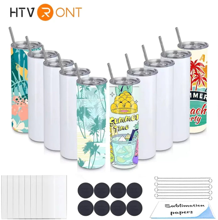 HTVRONT 8 Pack 20 OZ Sublimation Tumbler Blanks Skinny Straight in Bulk, Stainless Steel Insulated Sublimation Tumbler