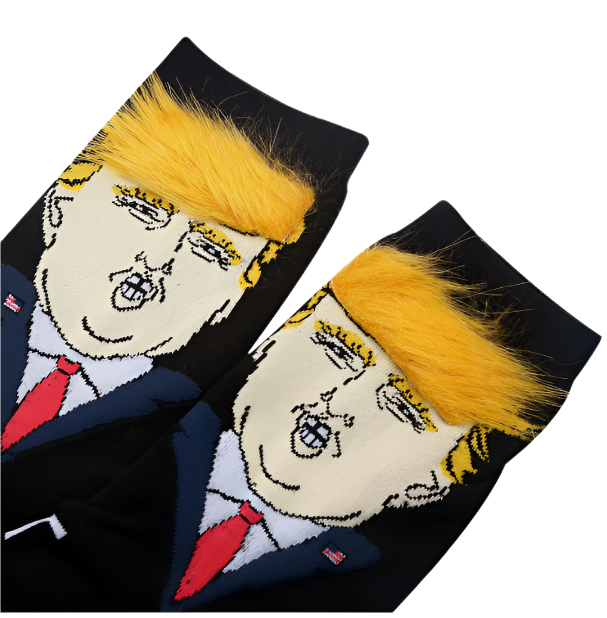 2 Pairs Donald Trump President 3D Fake Hair Socks Republican 2024 Novelty Gifts