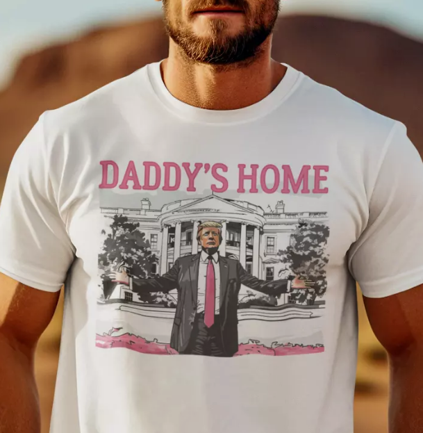 Trump 2024 T-shirt Daddy's Home Political Humor Election Funny Trump Shirts - White (XL)
