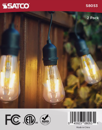 2 Pack LED Edison Filament String Light 2W =15W 120V Medium E26 ST19 Clear 2200K