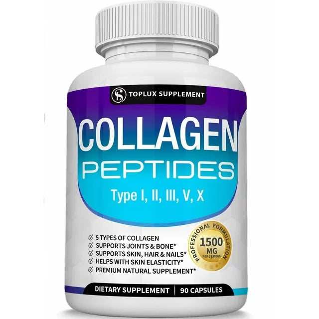 TOPLUX Premium Collagen Peptides 1500 MG Hydrolyzed Anti-Aging (Types I,II,III,V,X)