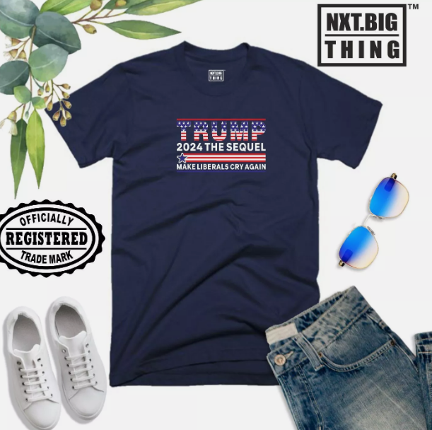 Donald Trump T Shirt US Elections 2024 Make Liberals Cry Again Joke Gift Men Top, Navy (S)