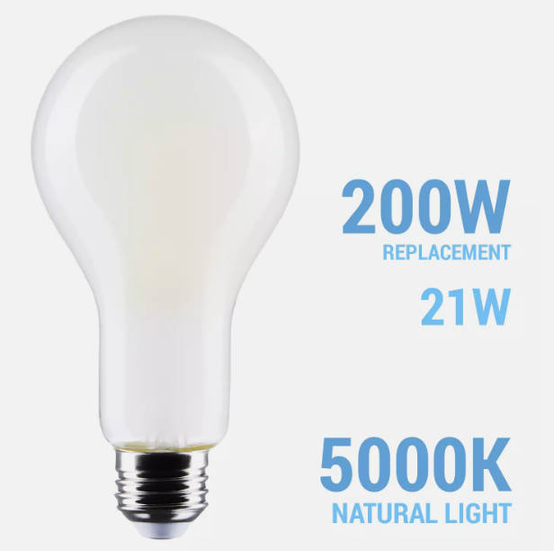 Satco S12452 LED 120 Volt 21W =200W A23 Medium E26 Non-Dimm 5000K Natural Light