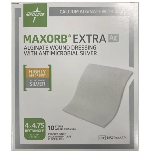 *10-Pack* Medline Maxorb Extra Ag Alginate Wound Dressing 4" x 4.75" MSC9445EP