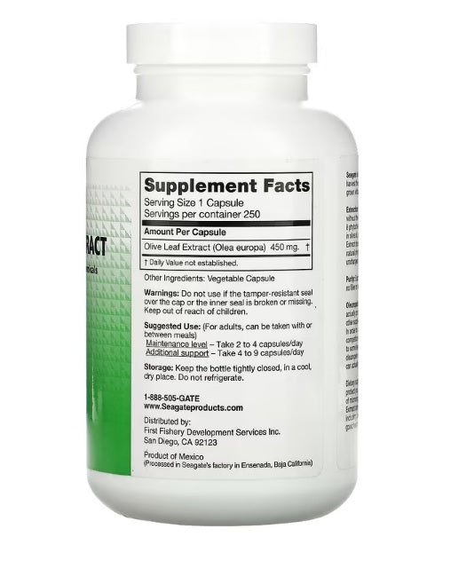 OLIVE LEAF Seagate Extract 450 mg 250 Veggie Caps ChemicalFree kate