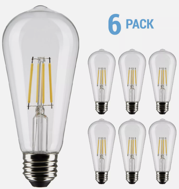 6 Pack Satco S21360 LED Filament Bulbs 5W 40W ST19 Dimmable E26 2700K Warm White