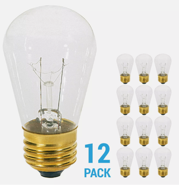 12 Pack CLEAR Patio String Light Sign Bulb 120V 11W S14 Medium E26 Base 11S14/CL