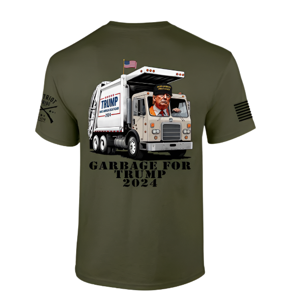 Trenz Shirt Company Garbage For Trump Funny Trash Truck Trump MAGA Hat Short Military Green 4X-Large