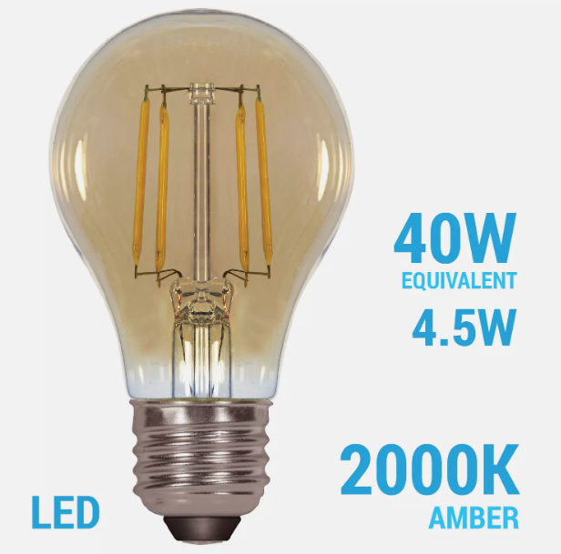 4.5W =40W Dimmable A19 LED Filament Vintage 20K Transparent Amber E26 Base Bulb