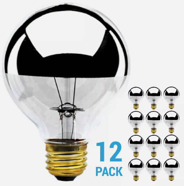 12 Pack Bulbrite 712334 Half Chrome Globe Bulbs 40W G25 Medium E26 Warm White