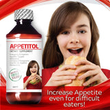 CJ LABS Appetitol Appetite-Weight Gain. Natural Appetite and Weight Gain Stimulant for Underweight Children Fortified with Vitamins B1,B2,B3,B5,B6,B12,Folic Acid, Iron, Zinc, Flax Seed Oil. ( 8 Fl Oz)