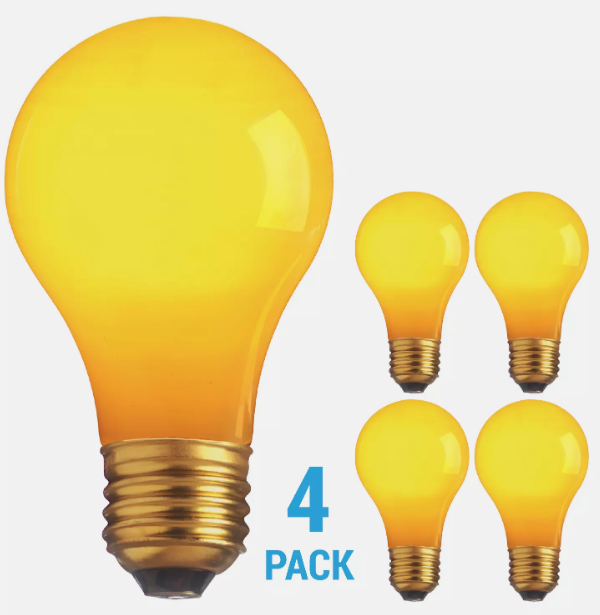 4 Pack CERAMIC SOLID YELLOW BULBS A19 25W 120V Medium E26 Base 25A19 Dimmable