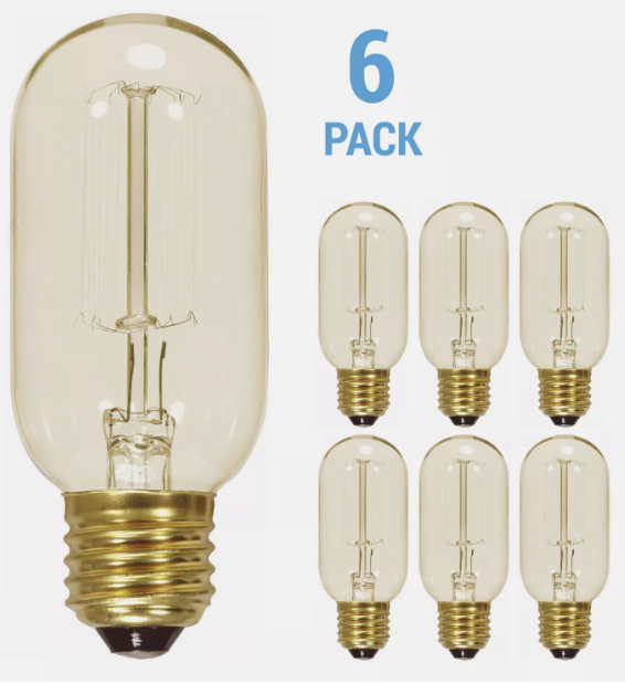 6 Pack Satco S2417 Vintage Filament Tube Bulb 40W 120V T14 15S Medium E26 Clear