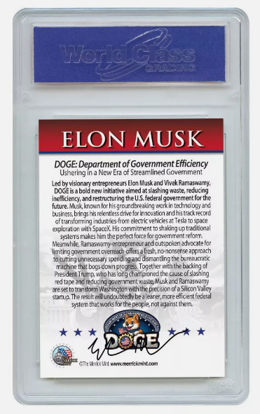 2024 ELON MUSK Trump Dept of Government Efficiency Trading Card DOGE GEM MINT 10