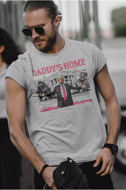 Trump 2024 Gray Large T-shirt Daddy's Home Political Humor Election Funny Trump Shirts