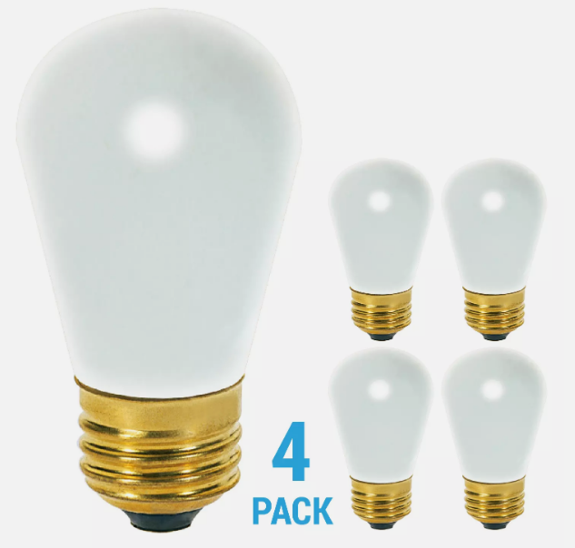 4 Pack FROSTED Patio String Light Sign Bulb 120V 11W S14 Medium E26 Base 11S14