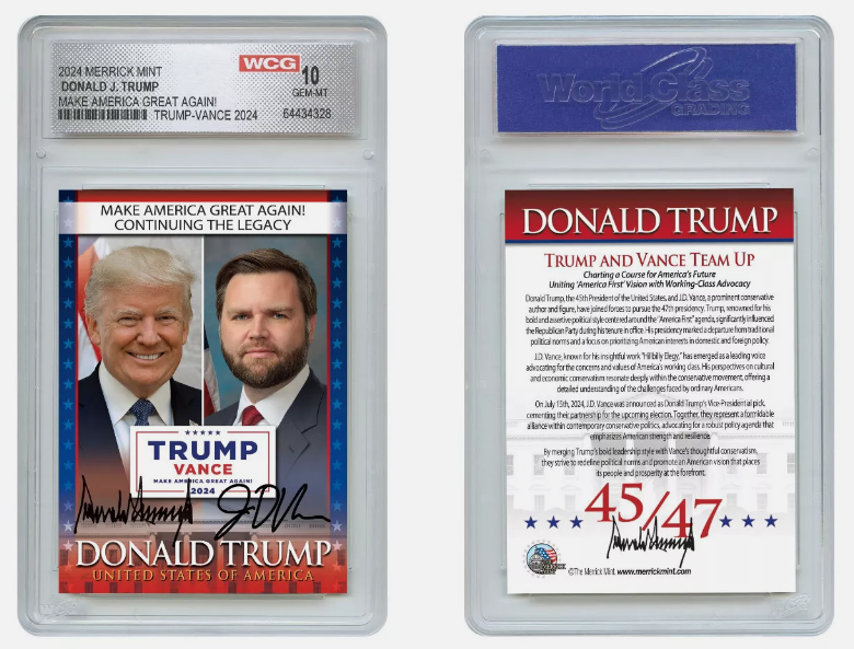 DONALD TRUMP & JD VANCE 2024 President Official Card TRUMP-VANCE - GEM MINT 10