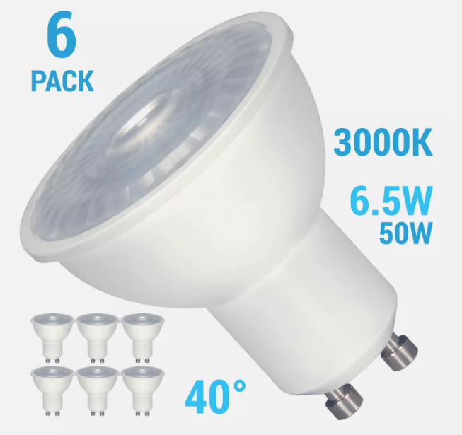 6 Pack Satco S9383 LED Bulbs 6.5W 120V MR16 Twist Lock GU10 Base Dimmable 30K