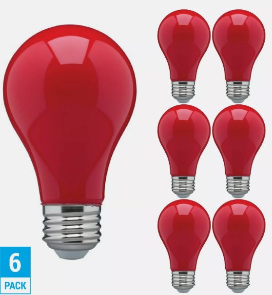 6 Pack CERAMIC RED LED Bulb A19 Medium E26 8W 60 Watt Equivalent Damp Location