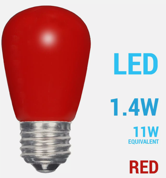 Satco LED CERAMIC RED Sign Indicator Bulb 1.4W =11W S14 120V Medium E26 Base