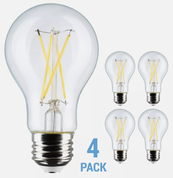 (4 Pack) Satco S21734 LED Filament Bulbs 8W =60W 120V A19 Medium E26 Base 30K