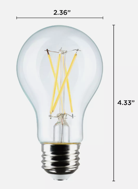 (4 Pack) Satco S21734 LED Filament Bulbs 8W =60W 120V A19 Medium E26 Base 30K