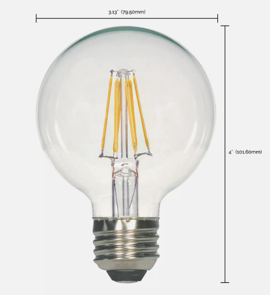 Satco S29878 LED Filament Globe Clear G25 5.5W 40W Medium E26 2700K Warm White