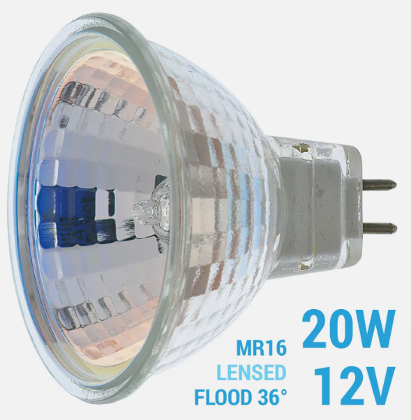 S1966 20MR16 FL Flood 36° Lensed w/ Cover 20W 12V MR16 2-Pin Bi-Pin GU5.3 GX5.3