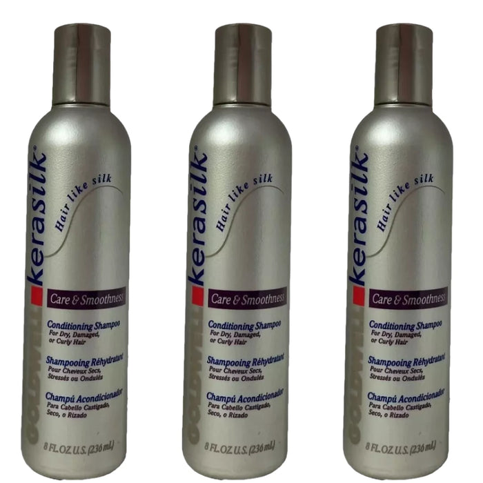 GOLDWELLKerasilk Conditioning Shampoo Dry Damaged Hair 8 oz -Pack of 3