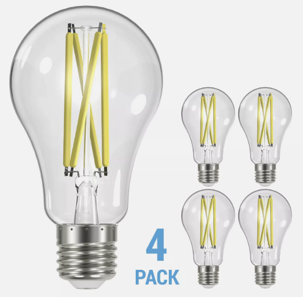 4 Pack LED Clear Filament Bulbs 120V 12.5W =100W A19 Medium E26 3000K Soft White