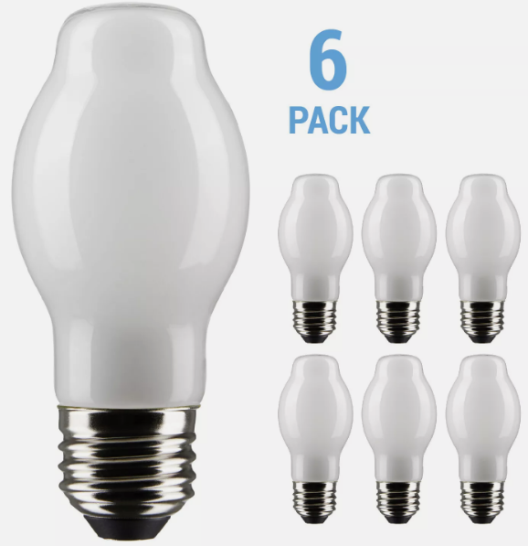 6 Pack Satco S21337 LED Filament 120V 8W BT15 Medium E26 White 2700K Warm White