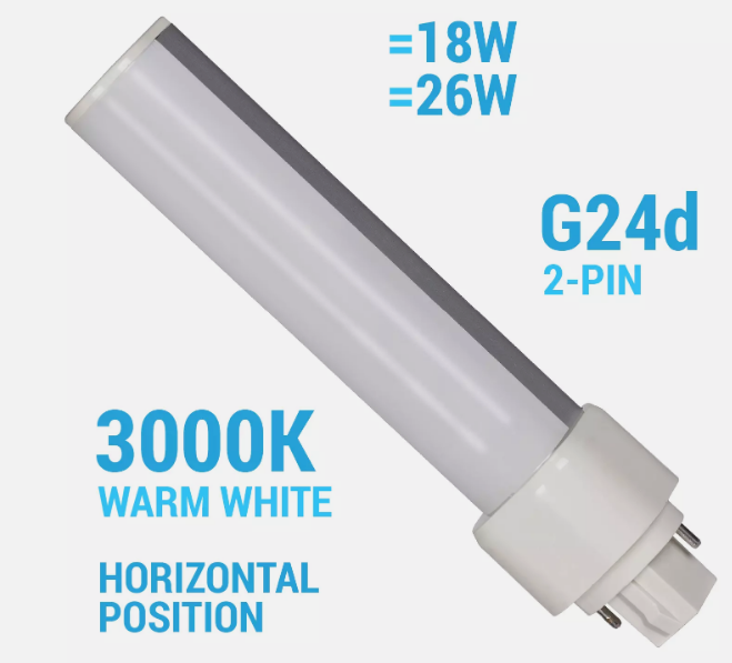 LED 9W 18W 26W Ballast Bypass 120-277V Horizontal PL 2-Pin G24d 3000K Warm White