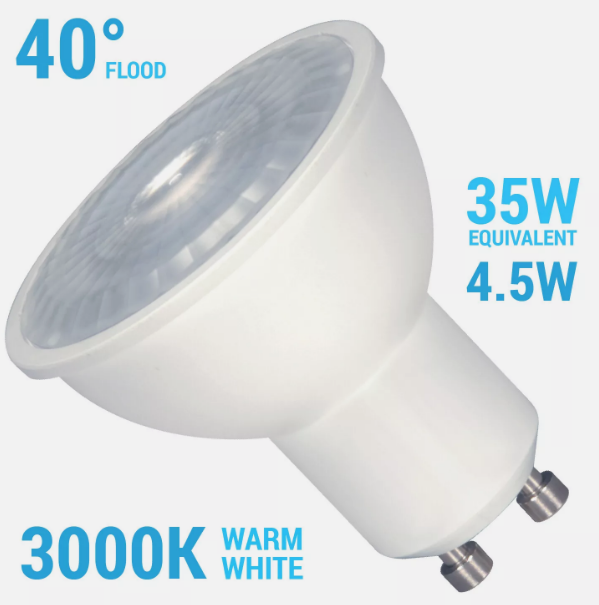 Satco S9380 4.5W =35W MR16 LED 40° Beam 3000K Warm White 120V Twist & Lock GU10