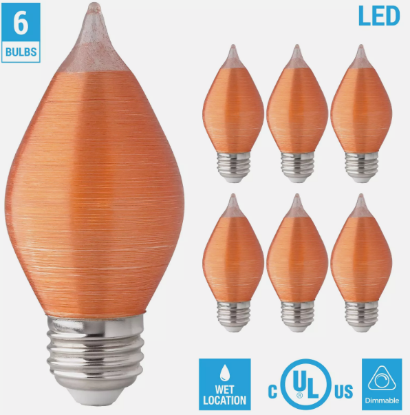 6 Pack Satco S23412 4W=40W LED Bulb Candle Thread Spun Amber Chandelier E26 Base