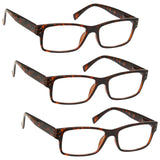 3 Packs Mens Large Designer Style Reading Glasses Spring Hinges UV Reader RRR11