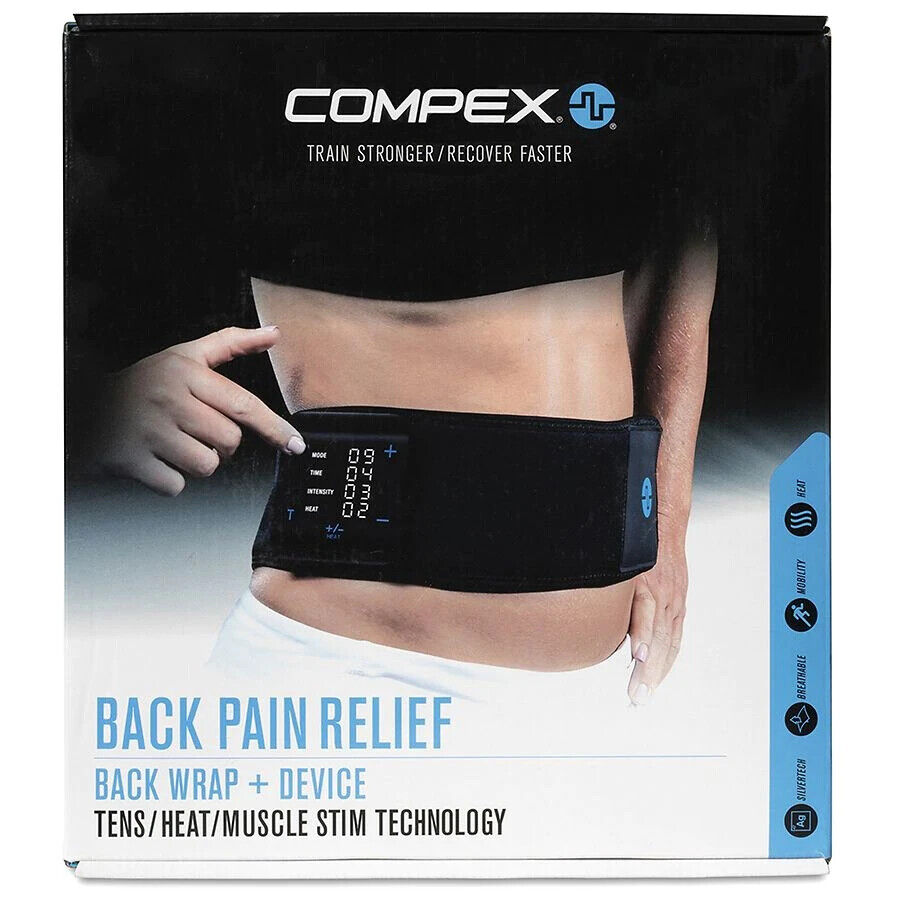 COMPEX Back Pain Relief Wrap Tens Device Heat & Muscle Stim Technology