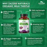 ZAZZEE NATURALS Organic Milk Thistle Strength Detox 7500mg 120 Capsules