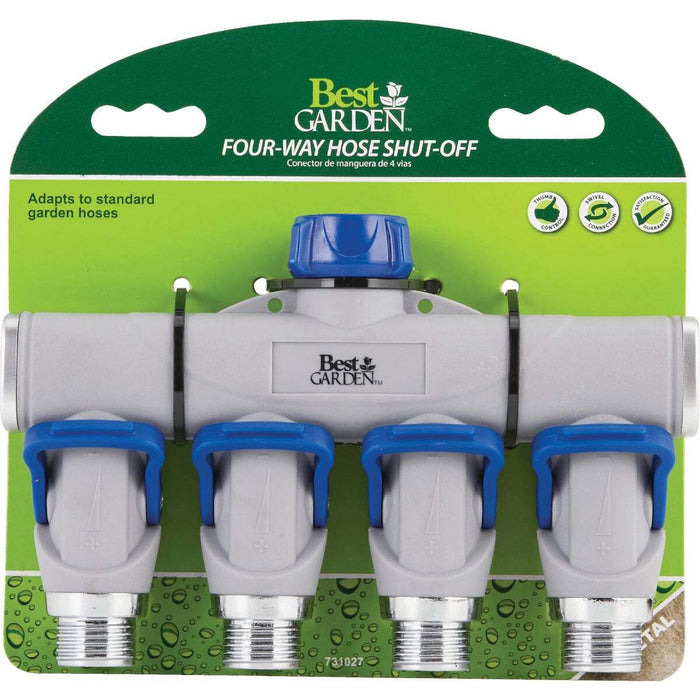BEST GARDEN Aluminum 4-way Connector Hose Shutoff Manifold 37094
