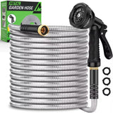 GARDEN HOSE 50ft Heavy Duty Stainless Steel Water Hose with 10 Functional Nozzle