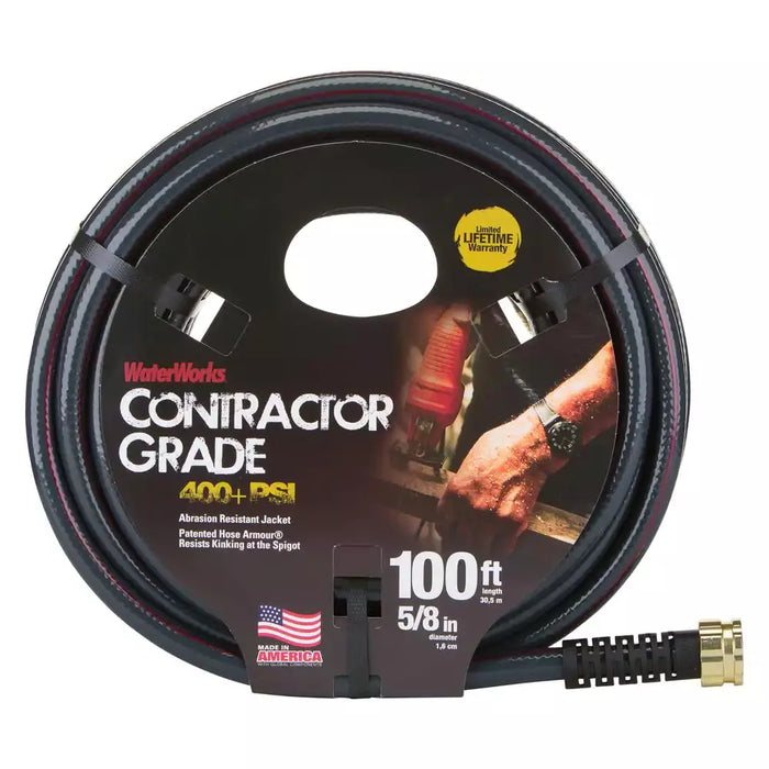 WATERWORKS Heavy Duty Contractor Water Hose 5/8inX100 Ft. Crush-Proof Garden Irrigitation