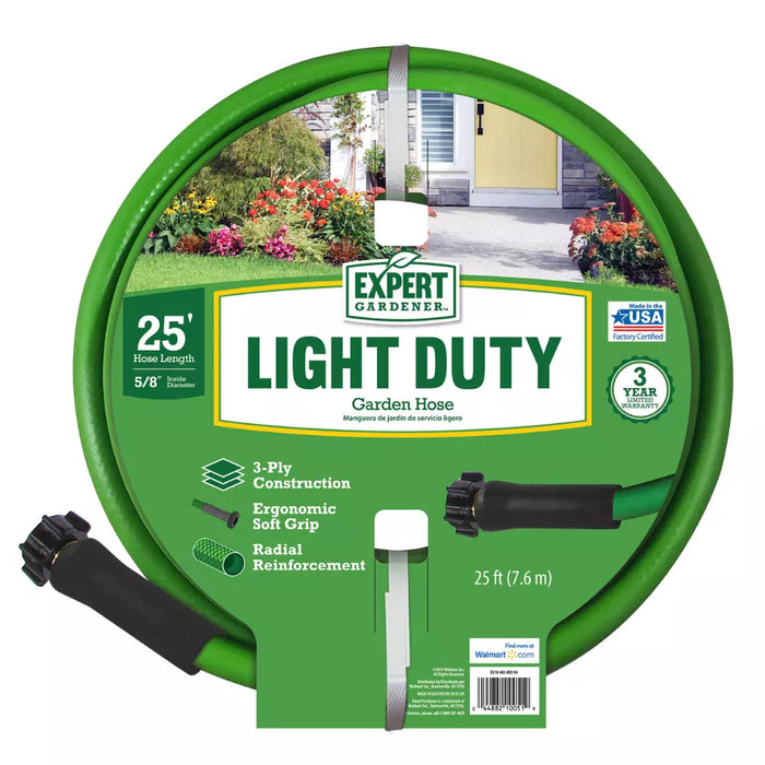 GARDEN 5/8" x 25' Flexible Garden Hose Expert Gardener Light Duty 200 PSI handled