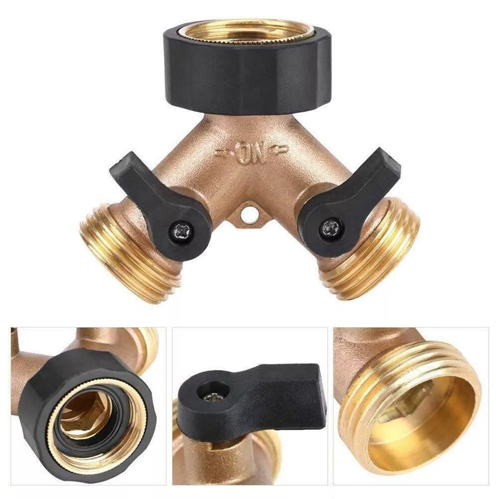 AJ Water Hose Splitter Heavy Duty 2 Way Solid Brass Y Valve Female Connector Garden